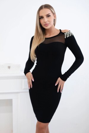 Viscose dress with mesh at the top black