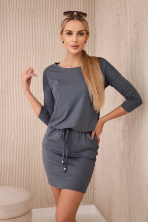 Viscose dress with waist tie graphite