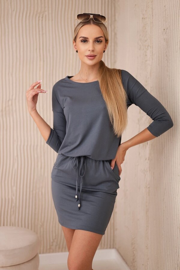 Viscose dress with waist tie graphite