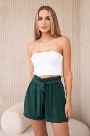 Viscose shorts tied at the waist dark green