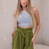 Viscose shorts with a tie at the waist olive