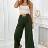 Viscose trousers with wide legs in khaki colour