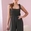Waisted jumpsuit with a draped top in khaki