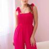 Waisted jumpsuit with a pleated fuchsia-coloured top