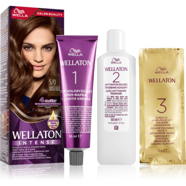 Wella Wellaton Intense tartós hajfesték Argán olajjal árnyalat 5/0 Light Brown 1 db-Ár Wella Wellaton Intense tartós hajfesték Argán olajjal árnyalat 5/0 Light Brown 1 db-Ár