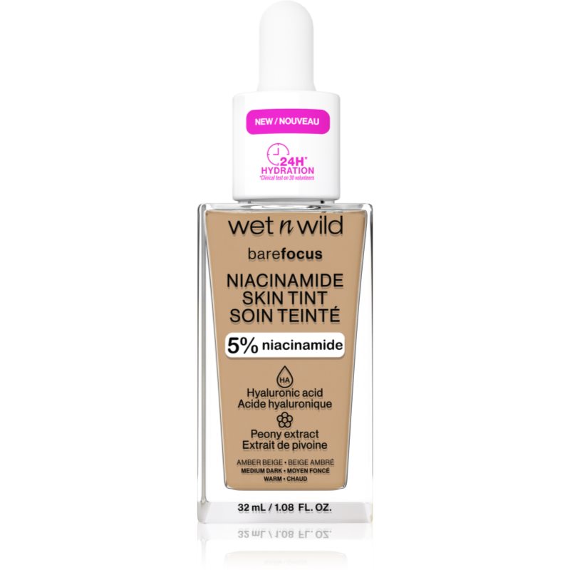 Wet n Wild Bare Focus Niacinamide Skin Tint könnyű hidratáló alapozó árnyalat Amber Beige (Warm) 32 ml-Ár