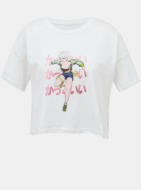 White Short T-shirt with print Noisy May Ken - Women