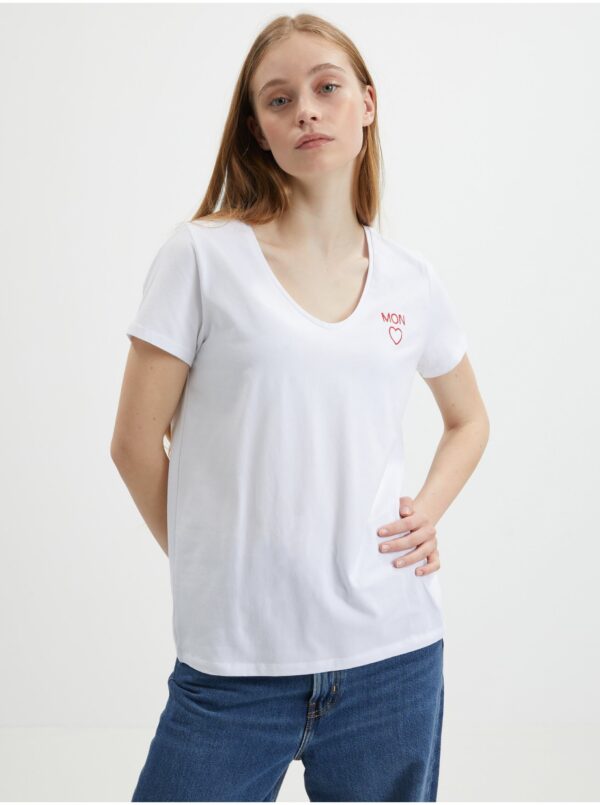 White T-shirt with embroidery Pieces Billy - Women White T-shirt with embroidery Pieces Billy - Women