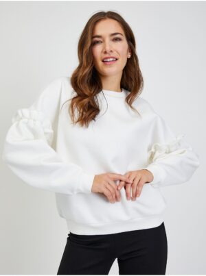 White Women's Oversize Sweatshirt with Balloon Sleeves ORSAY - Women White Women's Oversize Sweatshirt with Balloon Sleeves ORSAY - Women