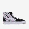 White and Black Women's Flowered Sneakers with Leather Details VANS SK8-Hi - Ladies
