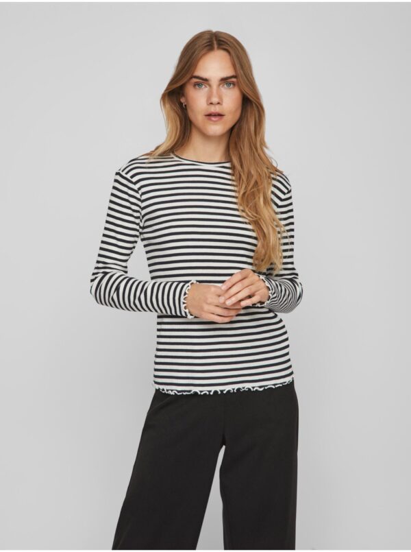 White and Black Womens Striped Long Sleeve T-Shirt VILA Thessa - Women White and Black Womens Striped Long Sleeve T-Shirt VILA Thessa - Women