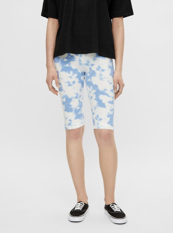 White and Blue Patterned Short Leggings Pieces Tabbi Biker Shorts - Women