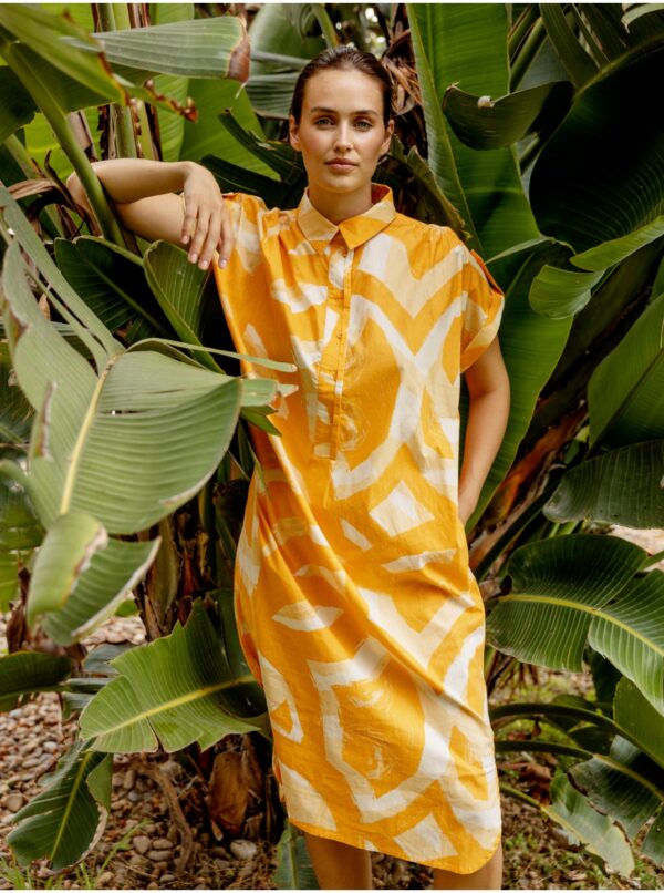 White and Orange Ladies Patterned Midisats with Fransa Pockets - Ladies