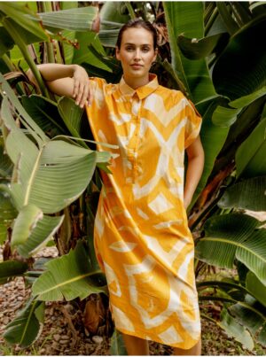 White and Orange Ladies Patterned Midisats with Fransa Pockets - Ladies