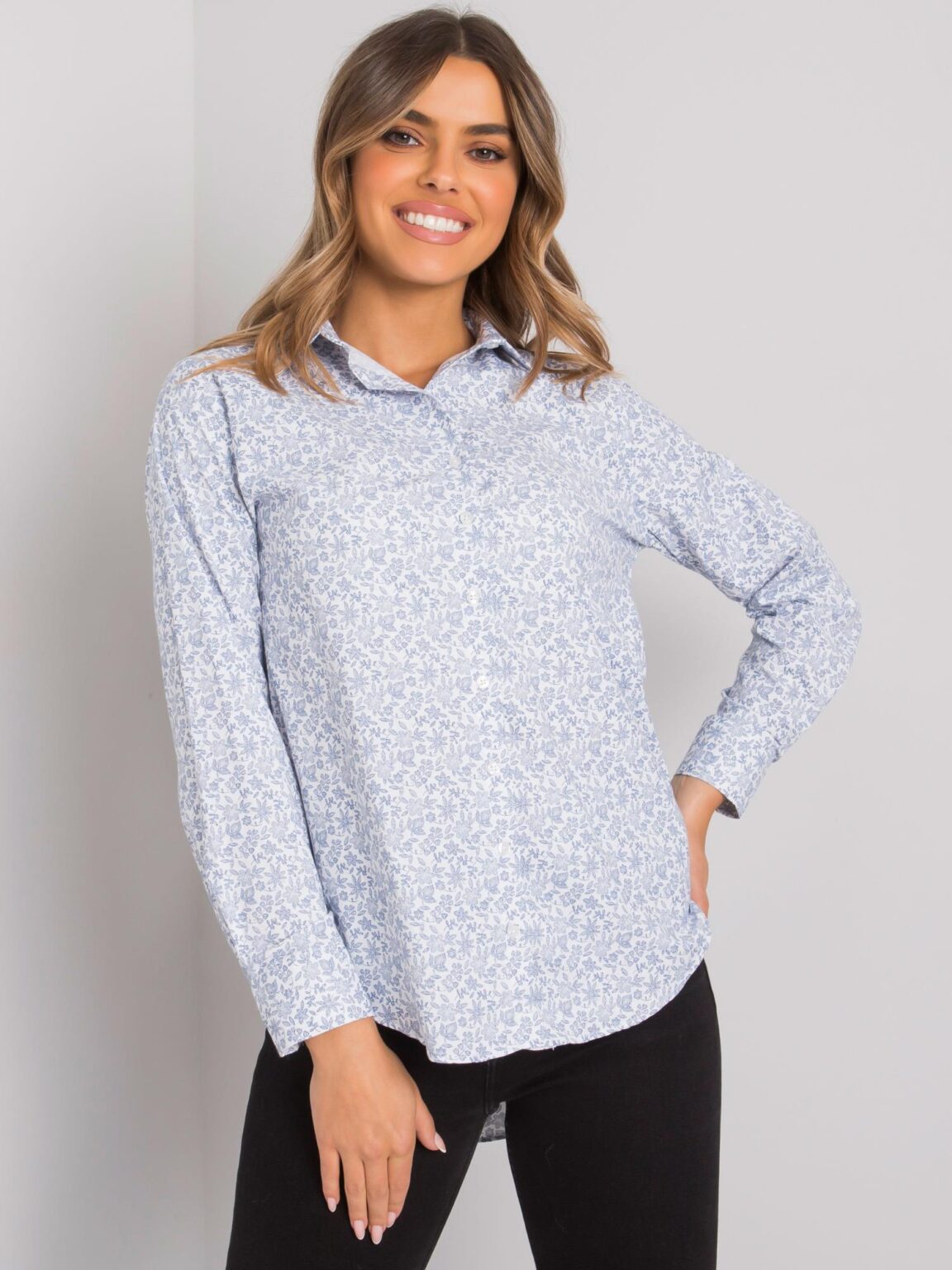 White and dark blue lady's shirt with patterns Milazzo RUE PARIS