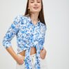 White-blue floral shirt with ORSAY knot - Women