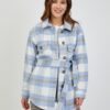 White-blue ladies plaid shirt jacket with tie ORSAY - Ladies