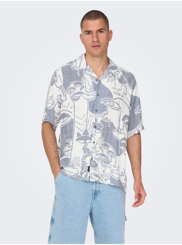 White-blue men's patterned shirt with short sleeves ONLY & SONS D - Men's