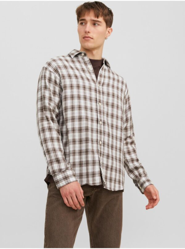 White-brown men's checkered shirt Jack & Jones Gracia - Men's