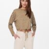 White-brown striped short T-shirt ONLY Brilliant - Women