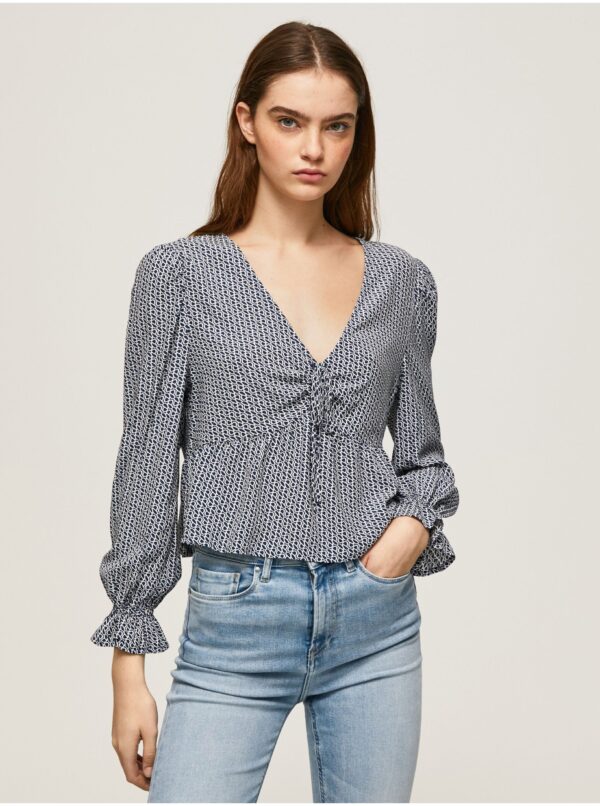 White-dark blue Ladies Patterned Blouse Pepe Jeans - Ladies