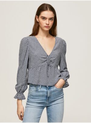White-dark blue Ladies Patterned Blouse Pepe Jeans - Ladies