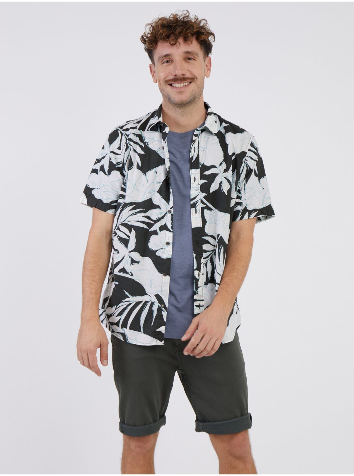 White-green men's floral shirt LERROS - Mens