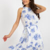 White linen floral dress with a belt