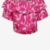 White-pink floral cropped blouse with ruffle ONLY Petra - Ladies