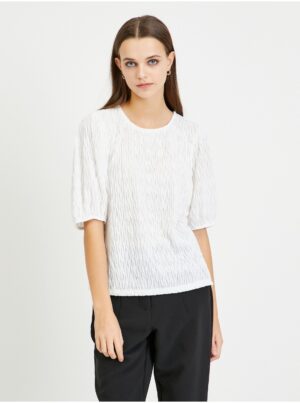 White pleated blouse with balloon sleeves VILA Plisso - Women White pleated blouse with balloon sleeves VILA Plisso - Women