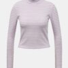 White-purple striped short T-shirt Pieces Raya - Women's