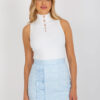 White ribbed blouse with turtleneck and application