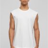 White sleeveless T-shirt with open hem