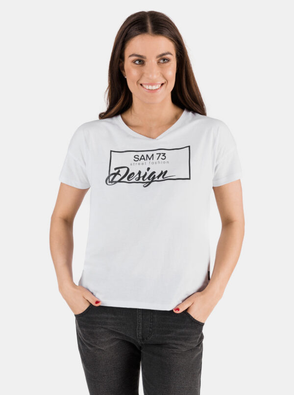 White women's T-shirt with SAM 73 print