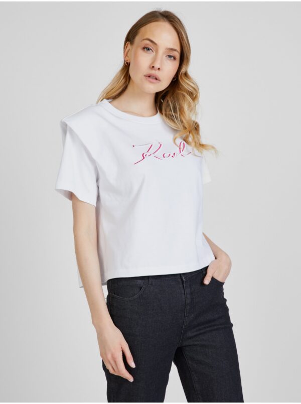 White women's T-shirt with shoulder pads KARL LAGERFELD - Women's White women's T-shirt with shoulder pads KARL LAGERFELD - Women's