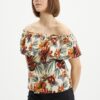 Wine-cream floral linen blouse ONLY Abell - Women's