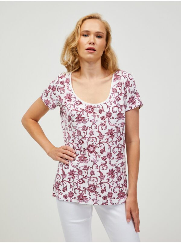 Wine-white patterned T-shirt ORSAY - Women Wine-white patterned T-shirt ORSAY - Women