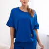 Włoski Cotton set blouse + trousers cornflower blue