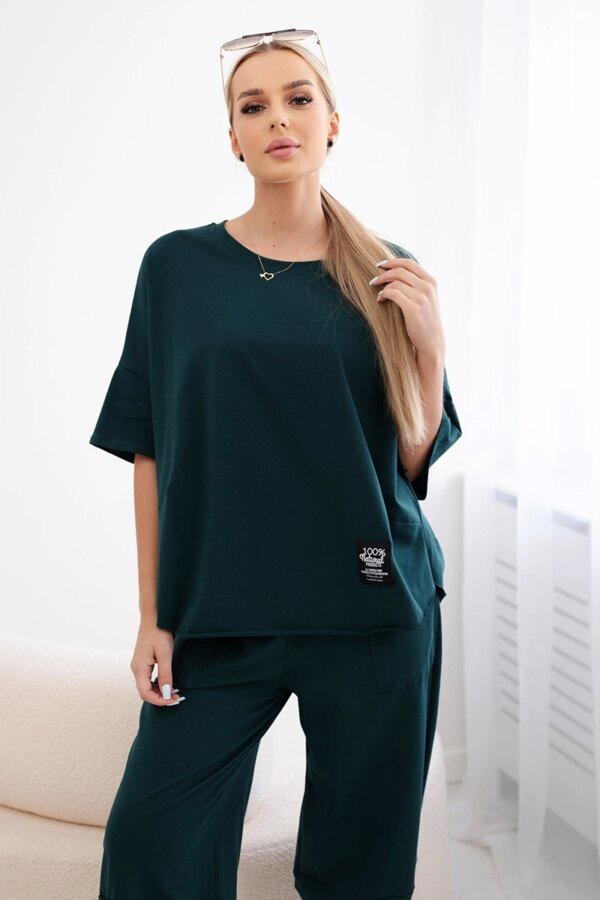 Włoski Cotton set blouse + trousers dark gray