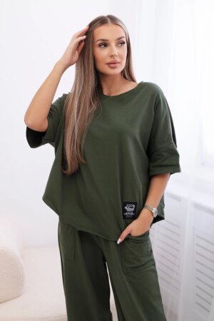 Włoski Cotton set blouse + trousers light grey