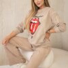 Włoski Cotton set wiped with print sweatshirt + pants camel