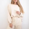 Włoski Cotton sweatshirt set with a longer back + pants light beige