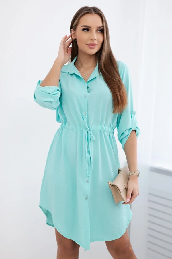 Włoski Dress with button closure and tie at the waist mint