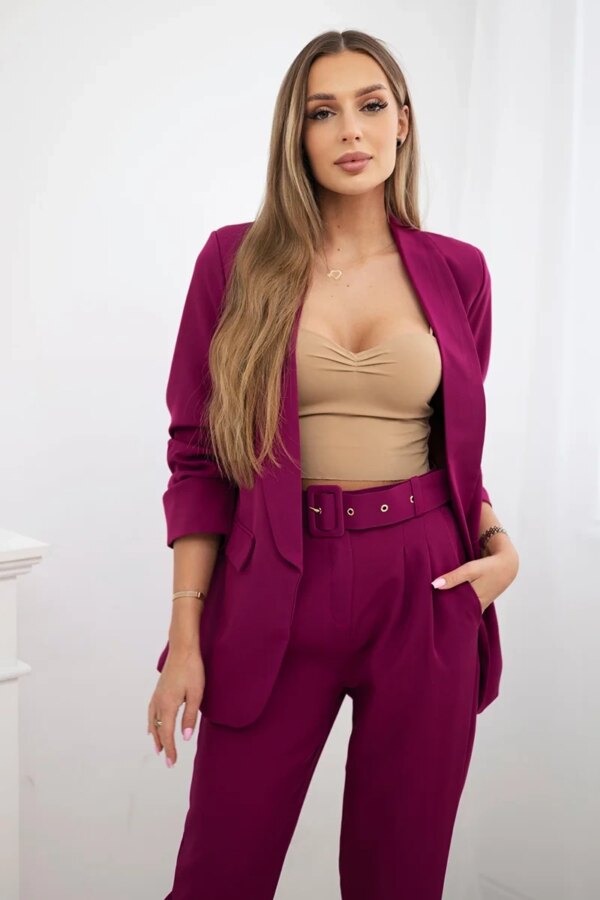 Włoski Elegant set of jackets and trousers plum