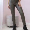 Włoski Insulated pants made of eco leather khaki