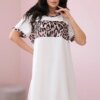 Włoski Leopard print dress ecru