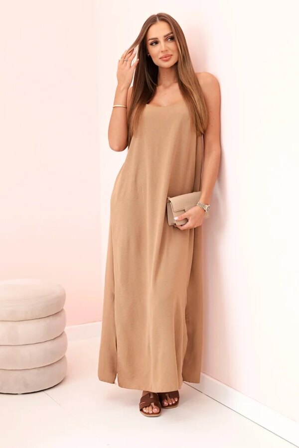 Włoski Long dress with straps Camel