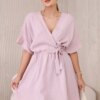 Włoski Muslin dress with waist dark pink