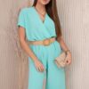 Włoski Overalls with a decorative belt at the waist light mint