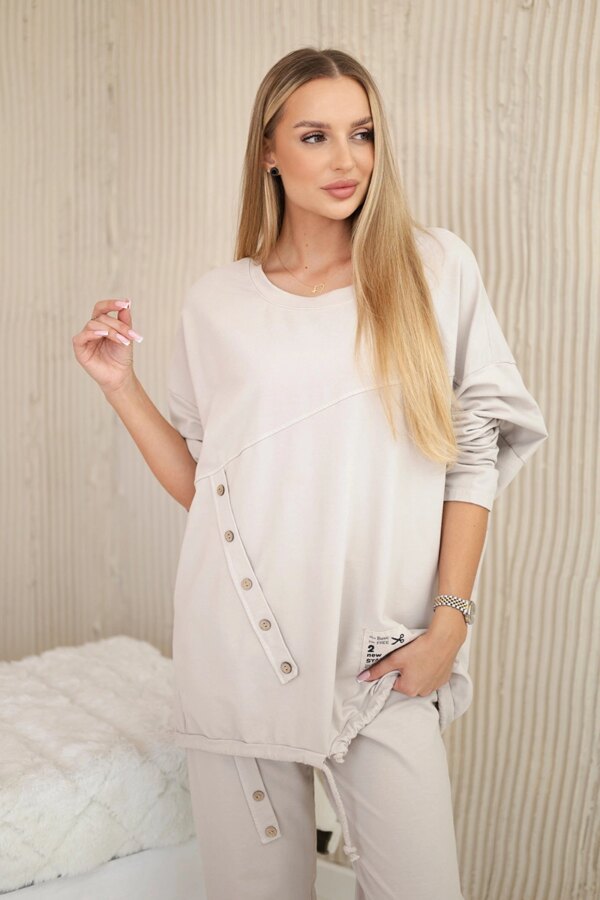 Włoski Oversize cotton set sweatshirt + pants beige